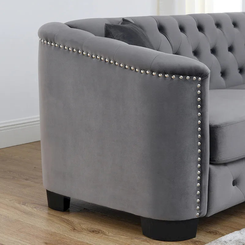 Canapé Chesterfield 3 places en velours capitonné de 195 cm avec clous décoratifs
