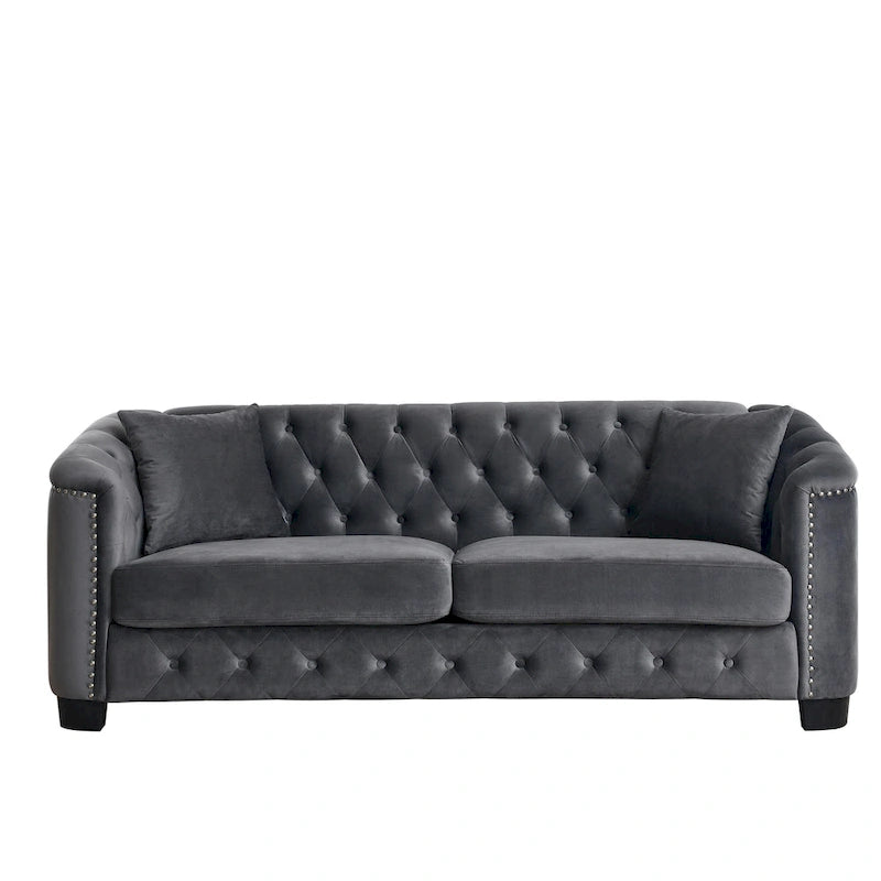 Canapé Chesterfield 3 places en velours capitonné de 195 cm avec clous décoratifs