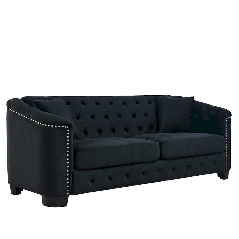 Canapé Chesterfield 3 places en velours capitonné de 195 cm avec clous décoratifs