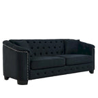Canapé Chesterfield 3 places en velours capitonné de 195 cm avec clous décoratifs