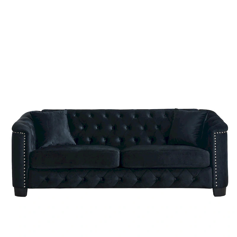 Canapé Chesterfield 3 places en velours capitonné de 195 cm avec clous décoratifs