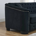 Canapé Chesterfield 3 places en velours capitonné de 195 cm avec clous décoratifs