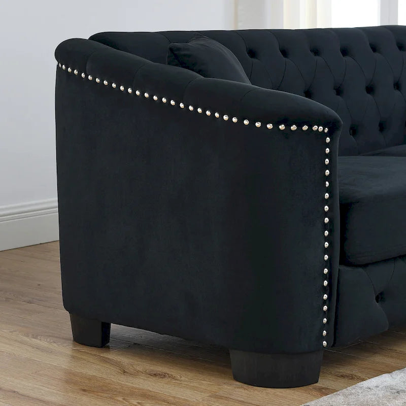 Canapé Chesterfield 3 places en velours capitonné de 195 cm avec clous décoratifs