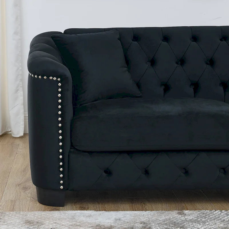 Canapé Chesterfield 3 places en velours capitonné de 195 cm avec clous décoratifs