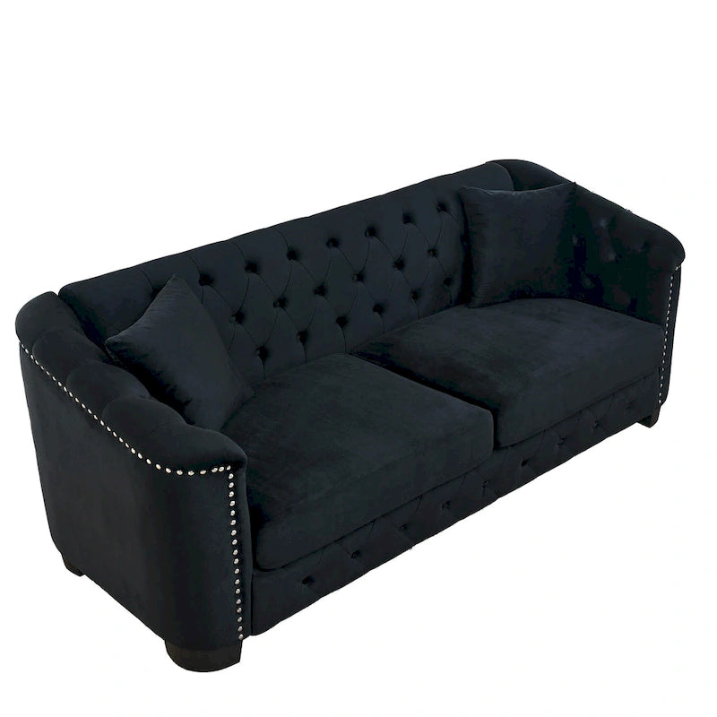 Canapé Chesterfield 3 places en velours capitonné de 195 cm avec clous décoratifs