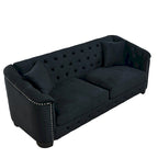Canapé Chesterfield 3 places en velours capitonné de 195 cm avec clous décoratifs