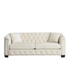 Canapé Chesterfield 3 places en velours capitonné de 195 cm avec clous décoratifs