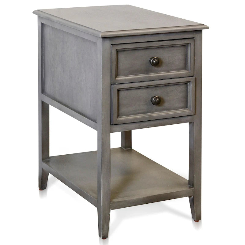Table d'appoint à deux tiroirs avec étagère ouverte, gris ardoise