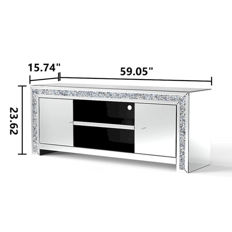 Meuble TV miroir de 150 cm avec détails en losanges concassés