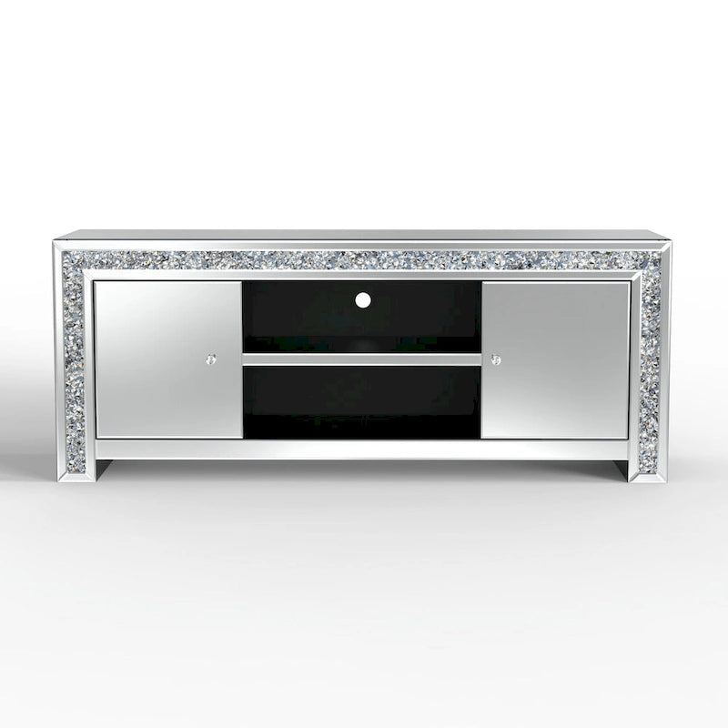 Meuble TV miroir de 150 cm avec détails en losanges concassés