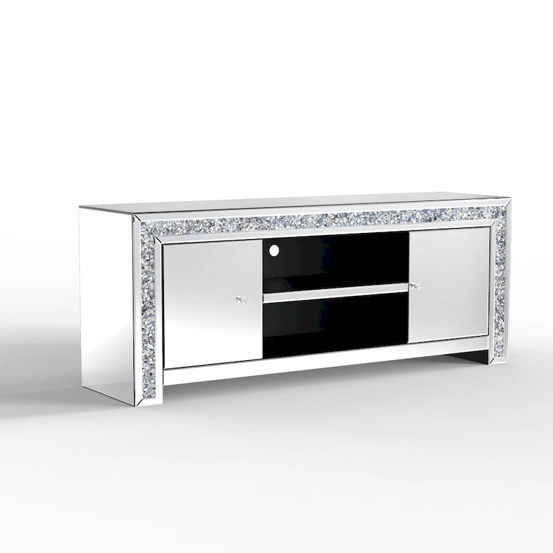 Meuble TV miroir de 150 cm avec détails en losanges concassés