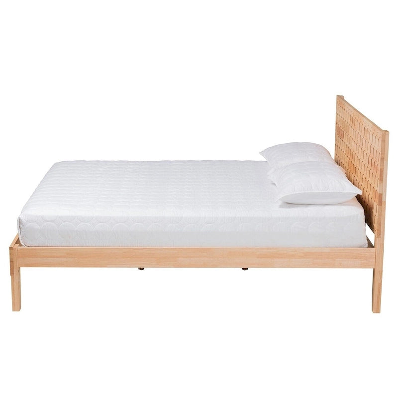 Lit plateforme sculpté en nid d'abeille – Bois naturel, taille Queen/King