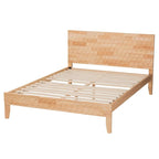 Lit plateforme sculpté en nid d'abeille – Bois naturel, taille Queen/King
