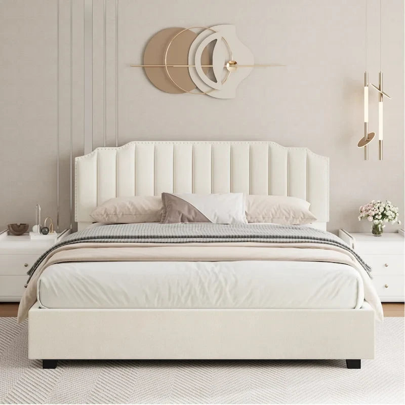 Lit de rangement Queen Size avec tête de lit rembourrée
