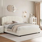 Lit de rangement Queen Size avec tête de lit rembourrée