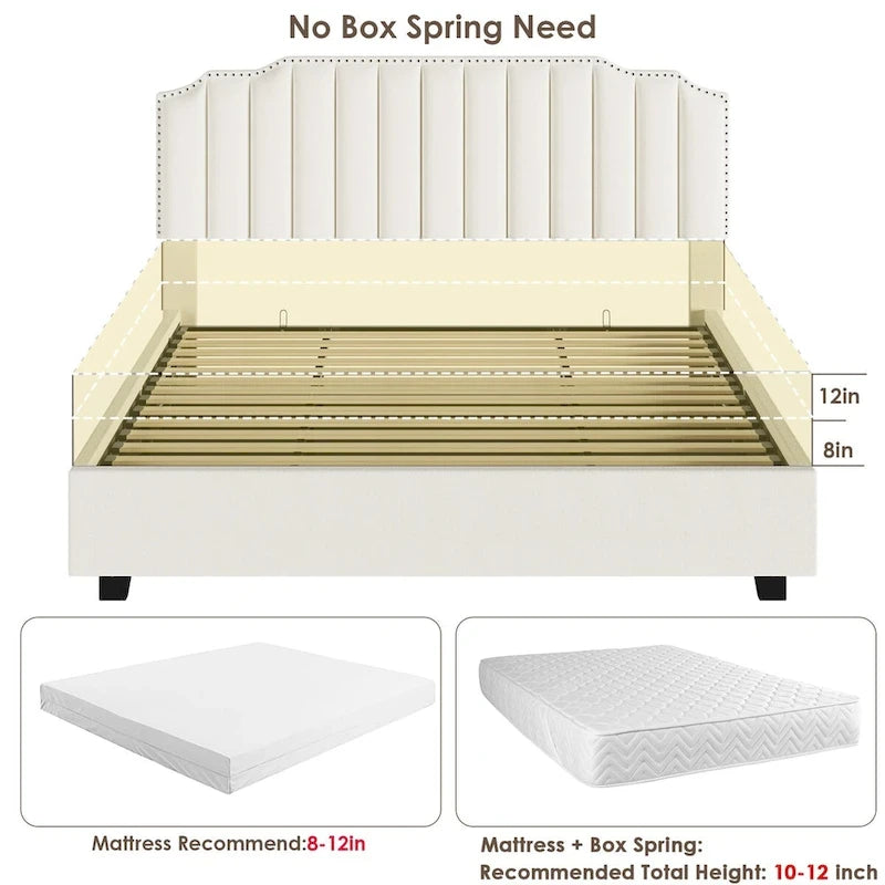 Lit de rangement Queen Size avec tête de lit rembourrée