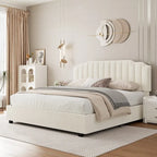 Lit de rangement Queen Size avec tête de lit rembourrée