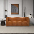 Canapé en cuir véritable cognac à dossier tendu style Mid-century moderne