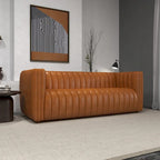 Canapé en cuir véritable cognac à dossier tendu style Mid-century moderne