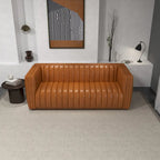 Canapé en cuir véritable cognac à dossier tendu style Mid-century moderne