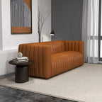 Canapé en cuir véritable cognac à dossier tendu style Mid-century moderne