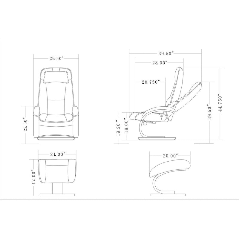 Fauteuil inclinable pivotant rembourré avec ottoman
