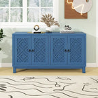 Meuble Buffet 4 Portes avec Motifs Losanges et Poignées Anneaux