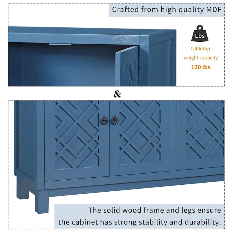 Meuble Buffet 4 Portes avec Motifs Losanges et Poignées Anneaux