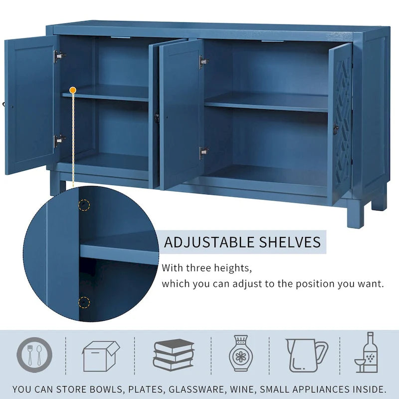 Meuble Buffet 4 Portes avec Motifs Losanges et Poignées Anneaux