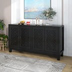 Meuble Buffet 4 Portes avec Motifs Losanges et Poignées Anneaux