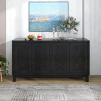 Meuble Buffet 4 Portes avec Motifs Losanges et Poignées Anneaux