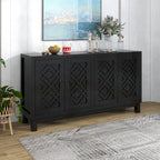 Meuble Buffet 4 Portes avec Motifs Losanges et Poignées Anneaux