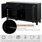 Meuble Buffet 4 Portes avec Motifs Losanges et Poignées Anneaux