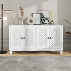 Meuble Buffet 4 Portes avec Motifs Losanges et Poignées Anneaux