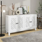 Meuble Buffet 4 Portes avec Motifs Losanges et Poignées Anneaux