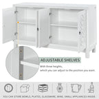 Meuble Buffet 4 Portes avec Motifs Losanges et Poignées Anneaux