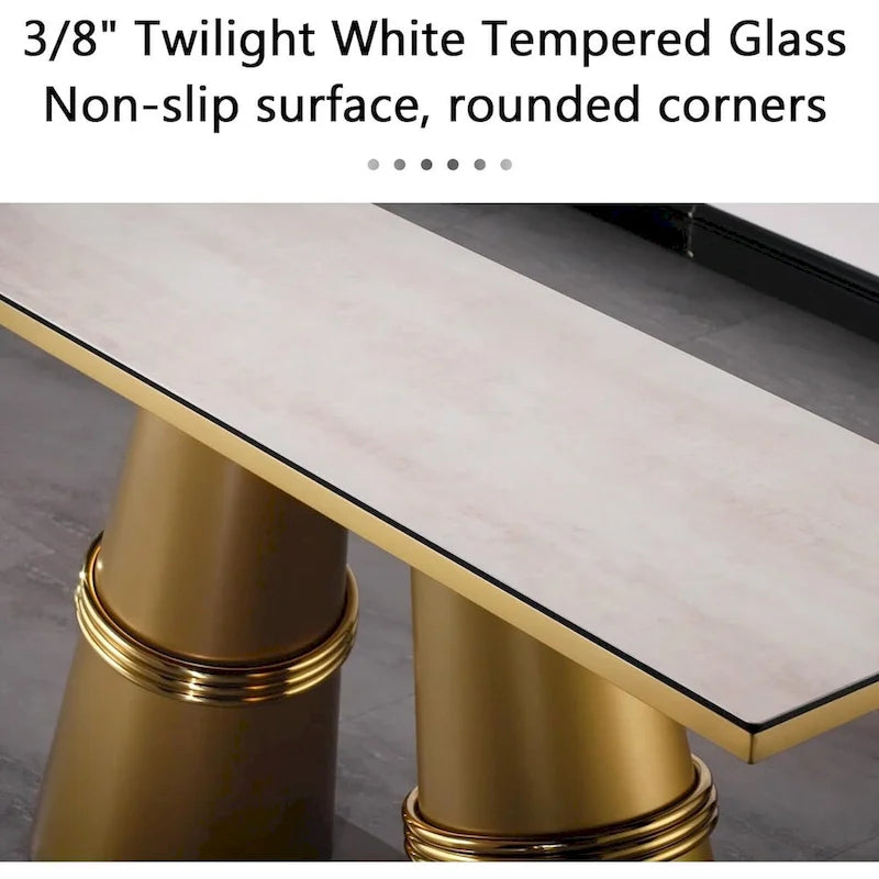 Console rectangulaire de 152 cm avec plateau en verre et pieds en métal