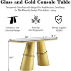 Console rectangulaire de 152 cm avec plateau en verre et pieds en métal