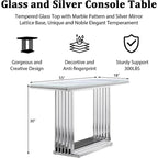 Console rectangulaire de 152 cm avec plateau en verre et pieds en métal