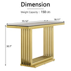 Console rectangulaire de 152 cm avec plateau en verre et pieds en métal