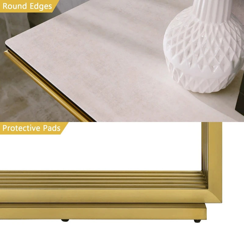 Console rectangulaire de 152 cm avec plateau en verre et pieds en métal