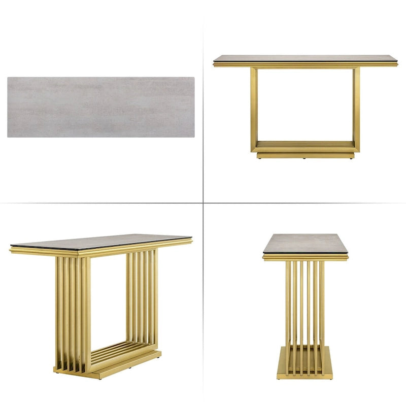 Console rectangulaire de 152 cm avec plateau en verre et pieds en métal