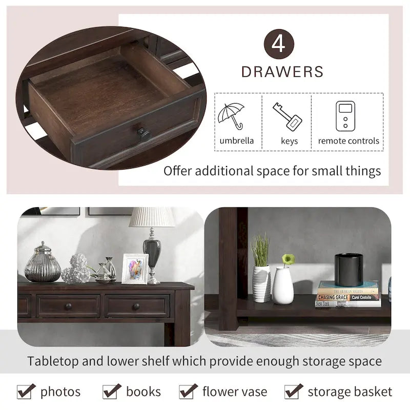 Console avec 4 tiroirs et une étagère inférieure