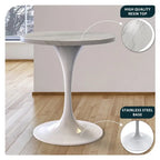 Table à manger ronde avec plateau en résine blanche et pied central en acier blanc