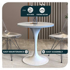Table à manger ronde avec plateau en résine blanche et pied central en acier blanc