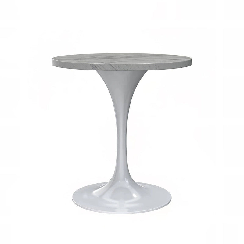 Table à manger ronde avec plateau en résine blanche et pied central en acier blanc