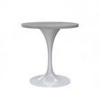 Table à manger ronde avec plateau en résine blanche et pied central en acier blanc