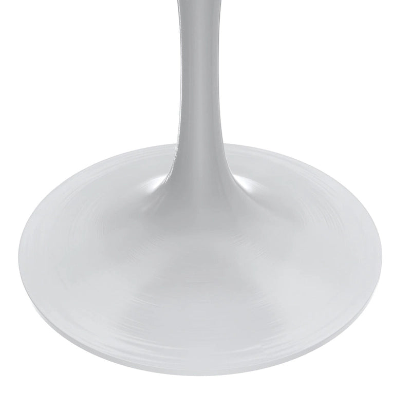 Table à manger ronde avec plateau en résine blanche et pied central en acier blanc