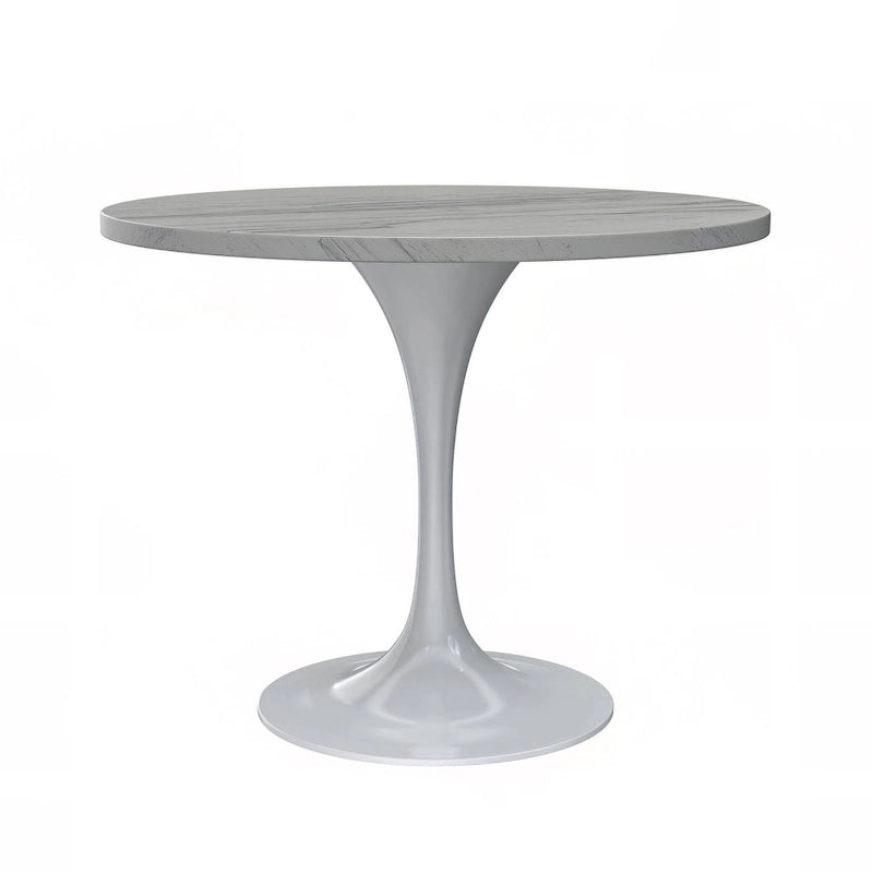 Table à manger ronde avec plateau en résine blanche et pied central en acier blanc