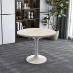 Table à manger ronde avec plateau en résine blanche et pied central en acier blanc